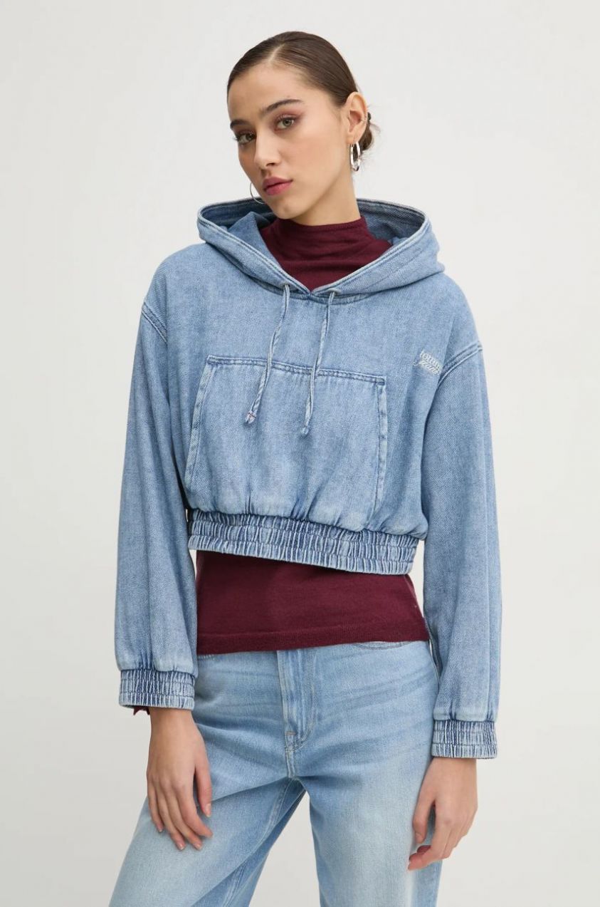 Bavlnená mikina Tommy Jeans dámska, s kapucňou, s nášivkou, DW0DW20539
