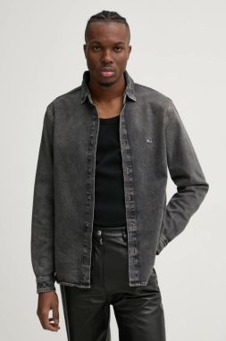 Rifľová košeľa Tommy Jeans pánska, šedá farba, regular, s klasickým golierom, DM0DM20619