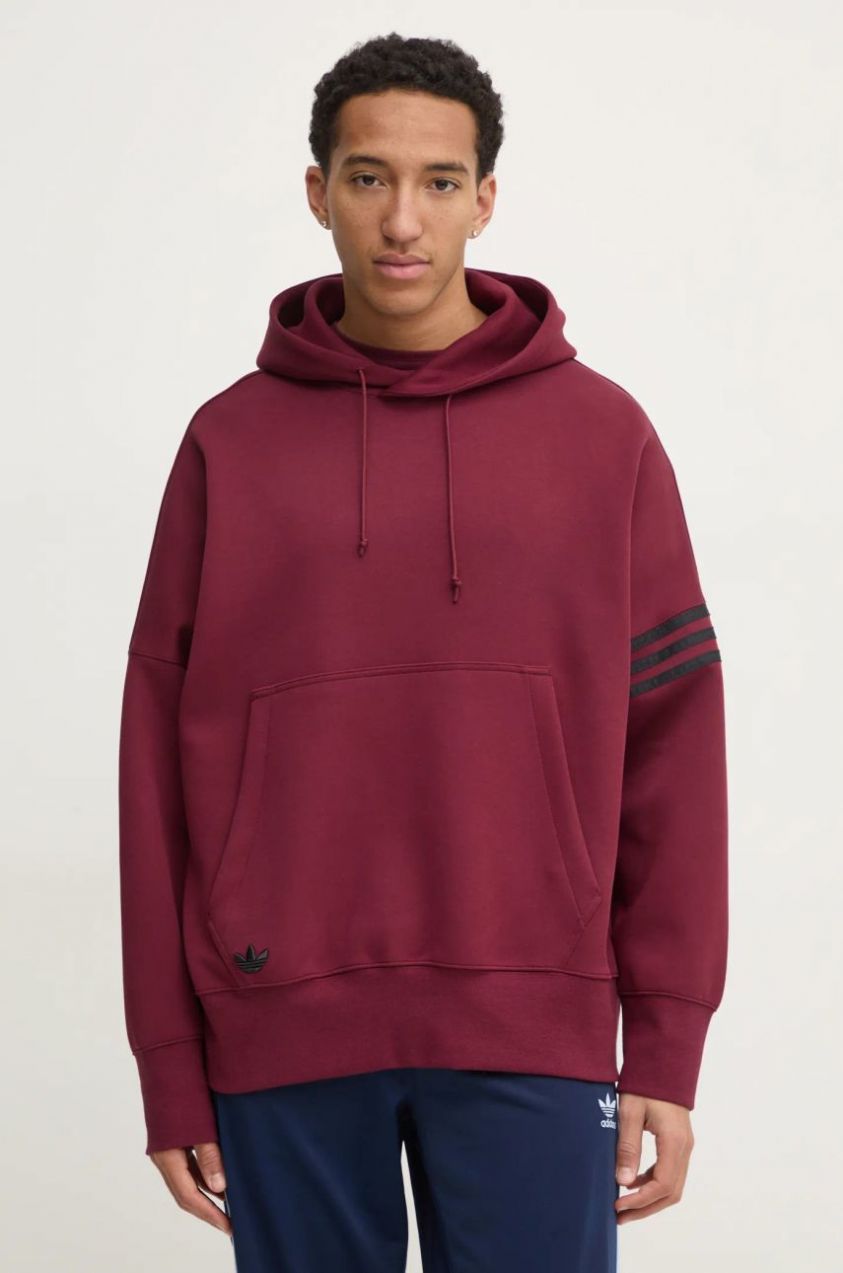 Mikina adidas Originals Neuclassics pánska, bordová farba, s kapucňou, s nášivkou, JC9936