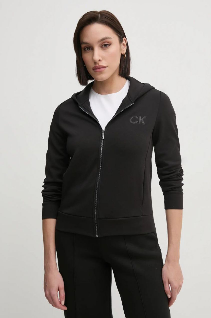 Mikina Calvin Klein dámska, čierna farba, s kapucňou, s nášivkou, K20K207955