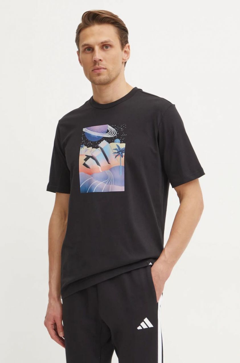 Bavlnené tričko adidas M ALL DAY I TEE pánske, čierna farba, s potlačou, JI9417
