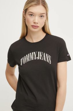 Bavlnené tričko Tommy Jeans dámske, čierna farba, DW0DW20161
