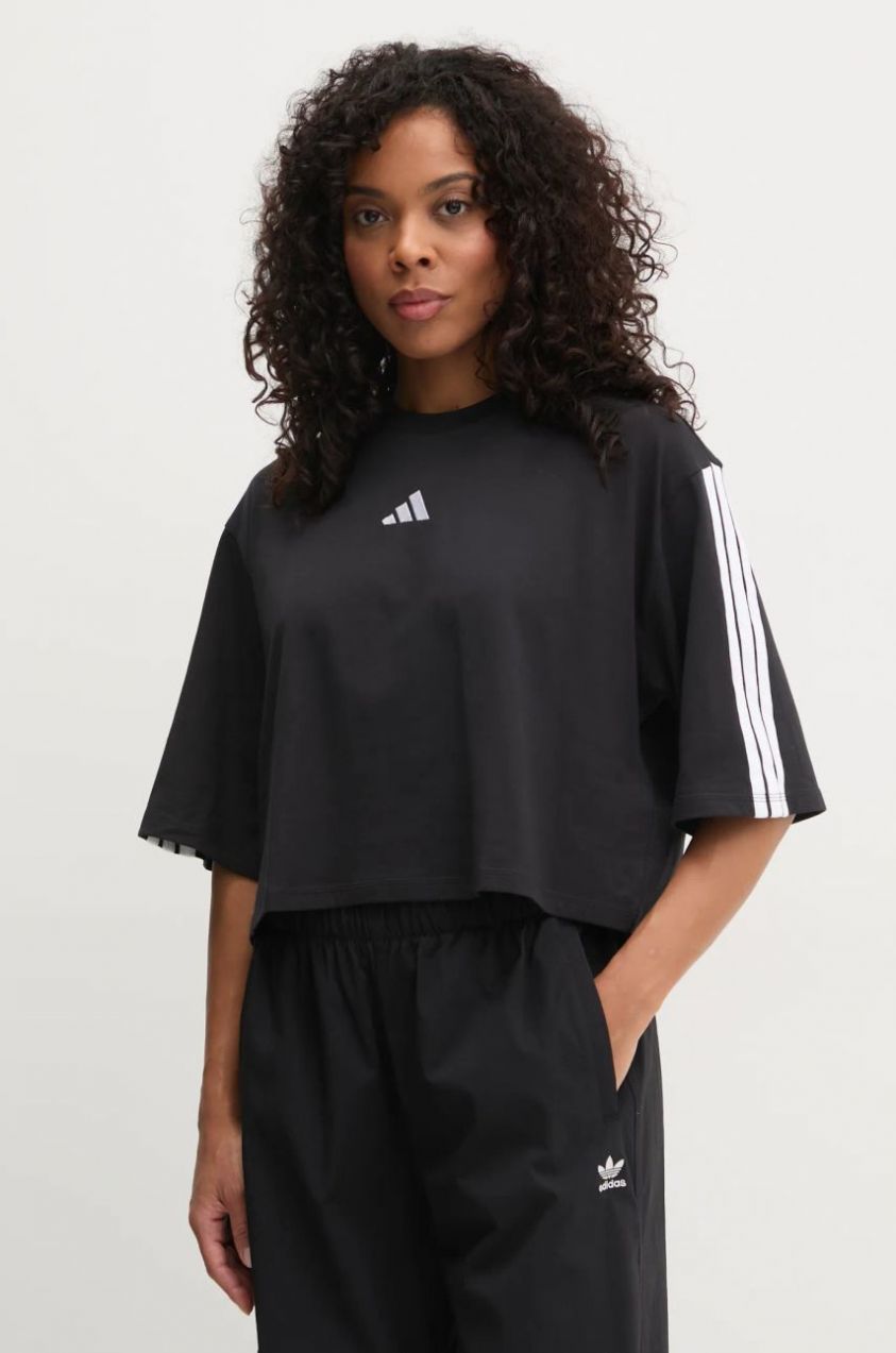 Bavlnené tričko adidas Essentials dámske, čierna farba, JD4998