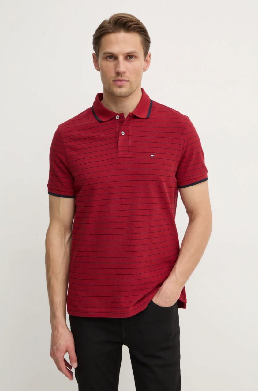 Bavlnené polo tričko Tommy Hilfiger bordová farba, vzorované, MW0MW37527