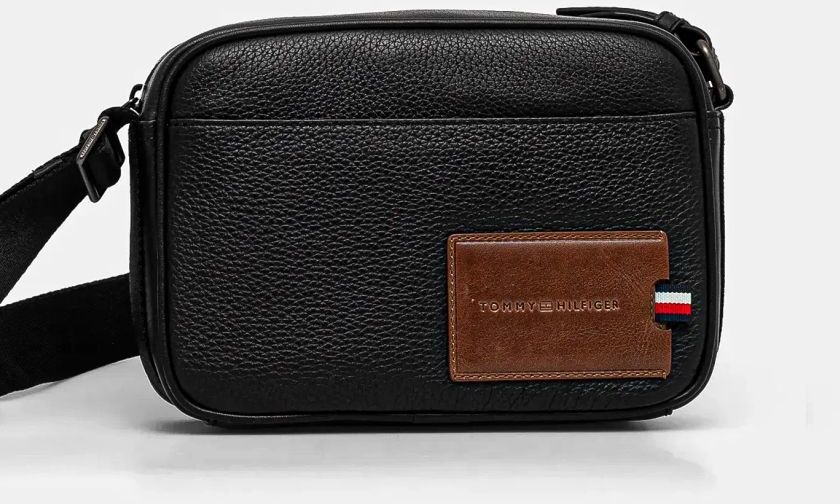 Kožená taška Tommy Hilfiger čierna farba, AM0AM13311