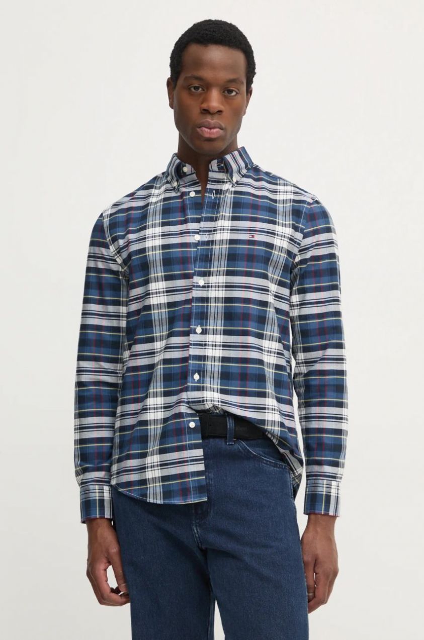 Bavlnená košeľa Tommy Hilfiger pánska, tmavomodrá farba, regular, s golierom button-down, MW0MW37566