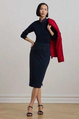 Sukňa Lauren Ralph Lauren tmavomodrá farba, midi, puzdrová, 200957618