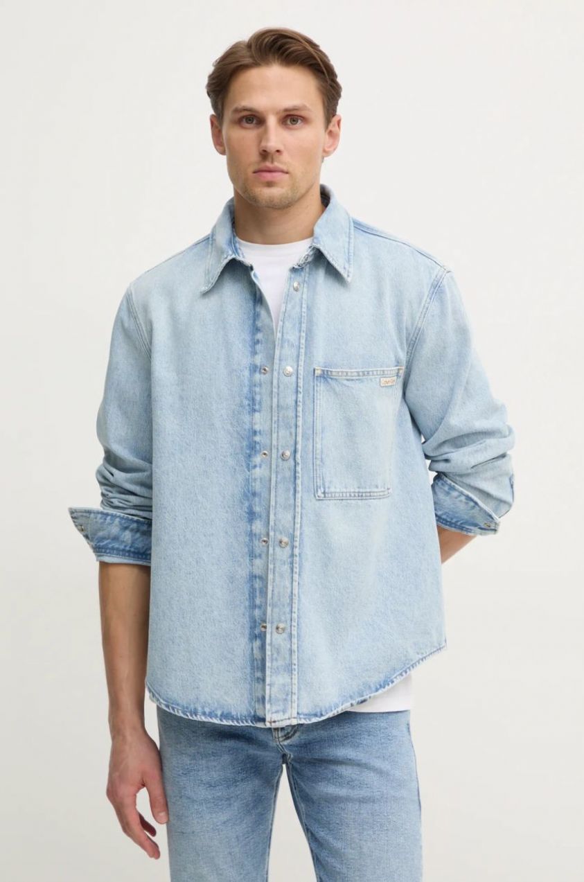 Rifľová košeľa Calvin Klein Jeans pánska, regular, s klasickým golierom, J30J327021