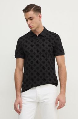 Polo tričko Guess pánsky, čierna farba, vzorovaný, M5RP20 KCKN0
