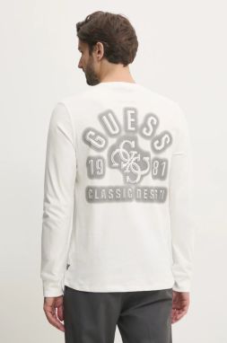 Bavlnené tričko s dlhým rukávom Guess béžová farba, s potlačou, M5RI40 KBZV1