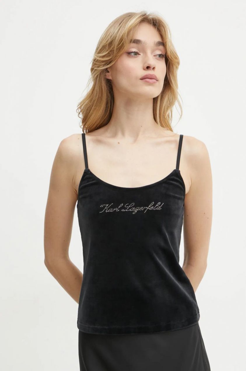 Zamatový top Karl Lagerfeld čierna farba, A1W44006