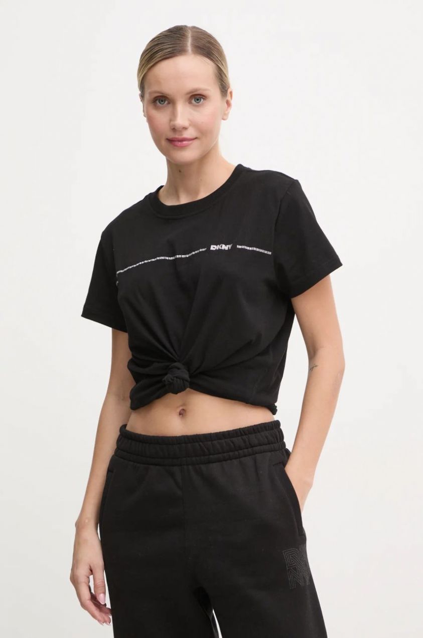 Bavlnené tričko Dkny dámske, čierna farba, DP4T9518