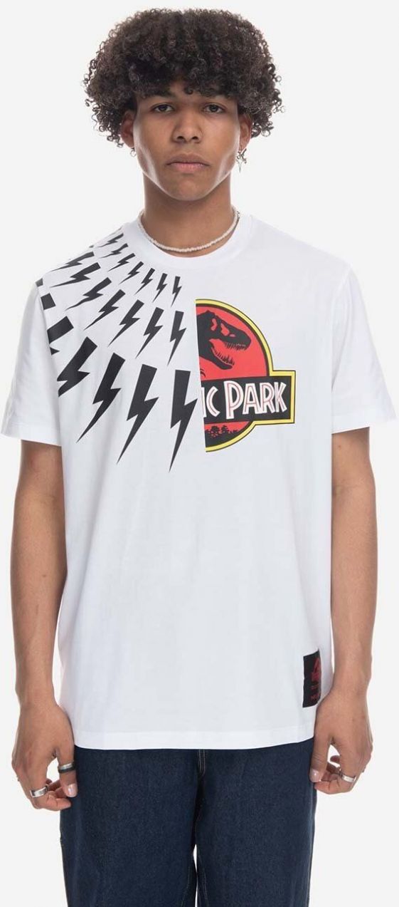 Bavlnené tričko Neil Barett Jurassic Park Thunderb PBJT141-U533S 1133 biela farba, s potlačou