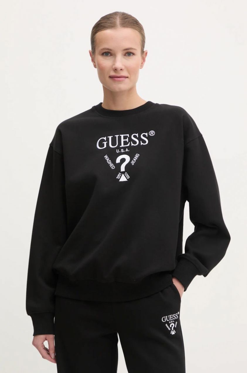 Mikina Guess ROBERTA dámska, čierna farba, s nášivkou, V5RQ12 KC3D2