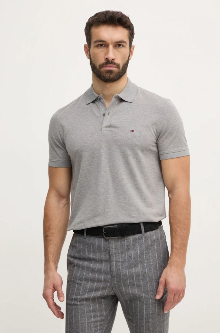 Polo tričko Tommy Hilfiger pánske, šedá farba, vzorované, MW0MW37309