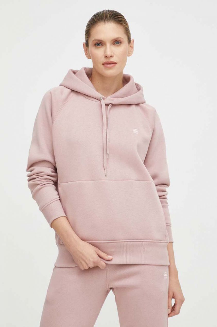 Mikina G-Star Raw dámska, ružová farba, s kapucňou, jednofarebná, D21255-C235