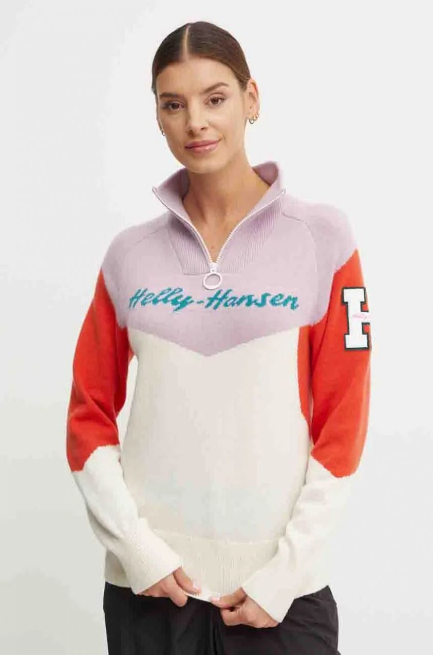 Sveter Helly Hansen Apres dámsky, béžová farba, teplý, s rolákom, 66029