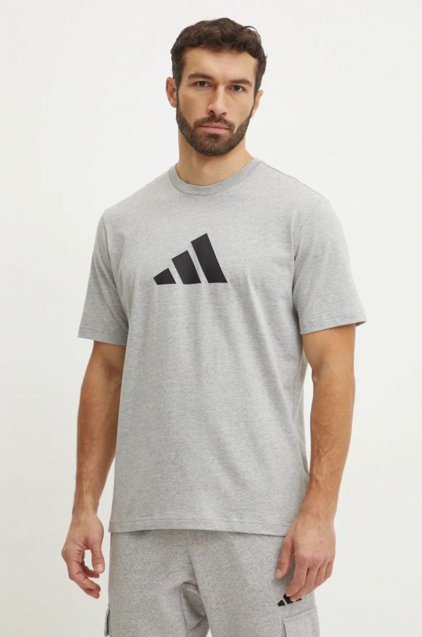 Bavlnené tričko adidas Future Icons pánske, šedá farba, s potlačou, JD4914