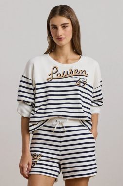 Bavlnená mikina Lauren Ralph Lauren dámska, biela farba, vzorovaná, 200957674