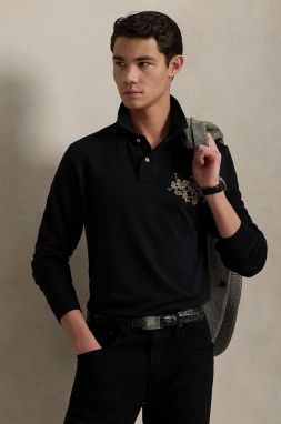 Bavlnené tričko s dlhým rukávom Polo Ralph Lauren čierna farba, jednofarebné, 710968950