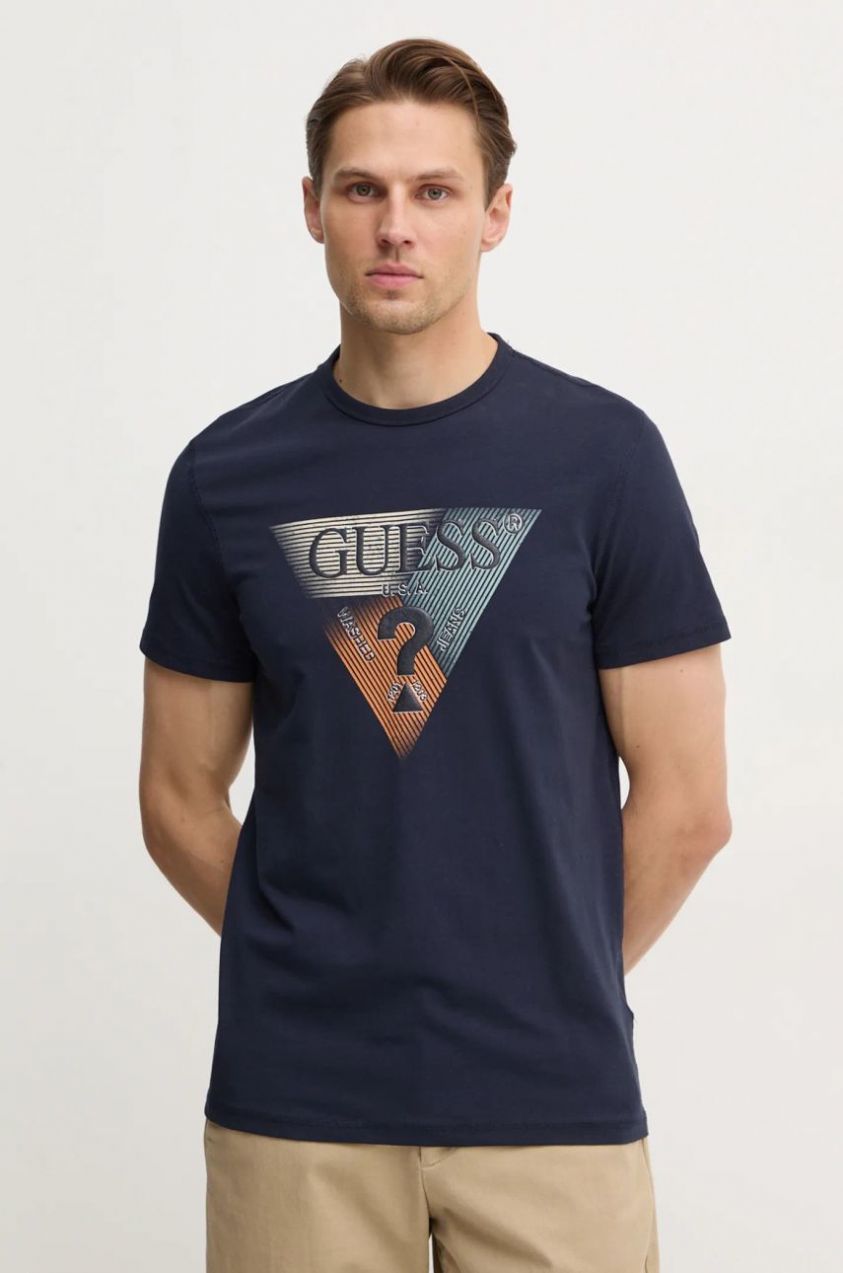 Tričko Guess pánske, tmavomodrá farba, s potlačou, M5RI14 J1314