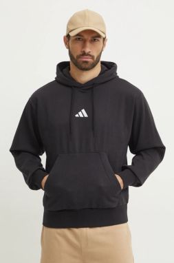 Mikina adidas Feelcozy pánska, čierna farba, s kapucňou, s nášivkou, JE3807