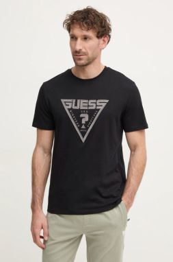 Bavlnené tričko Guess MIDWAY pánske, čierna farba, s nášivkou, Z5RI03 I3Z14