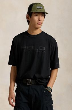 Bavlnené tričko Polo Ralph Lauren pánske, čierna farba, s potlačou, 710959027
