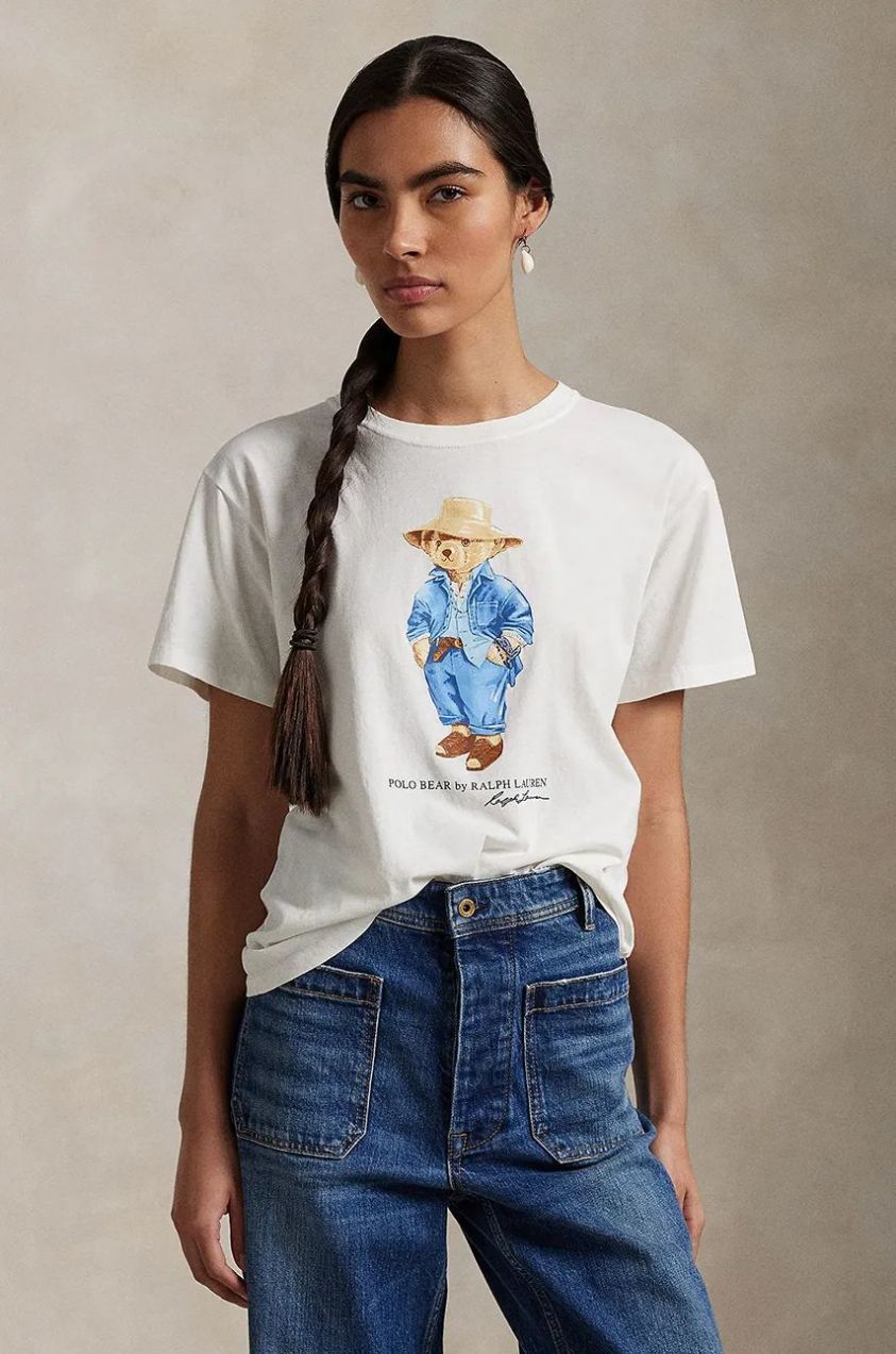 Bavlnené tričko Polo Ralph Lauren dámske, biela farba, 211959104