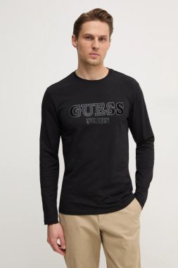 Tričko s dlhým rukávom Guess pánske, čierna farba, s nášivkou, M5RI13 J1314