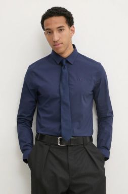 Košeľa Tommy Jeans pánska, tmavomodrá farba, slim, s klasickým golierom, DM0DM04405