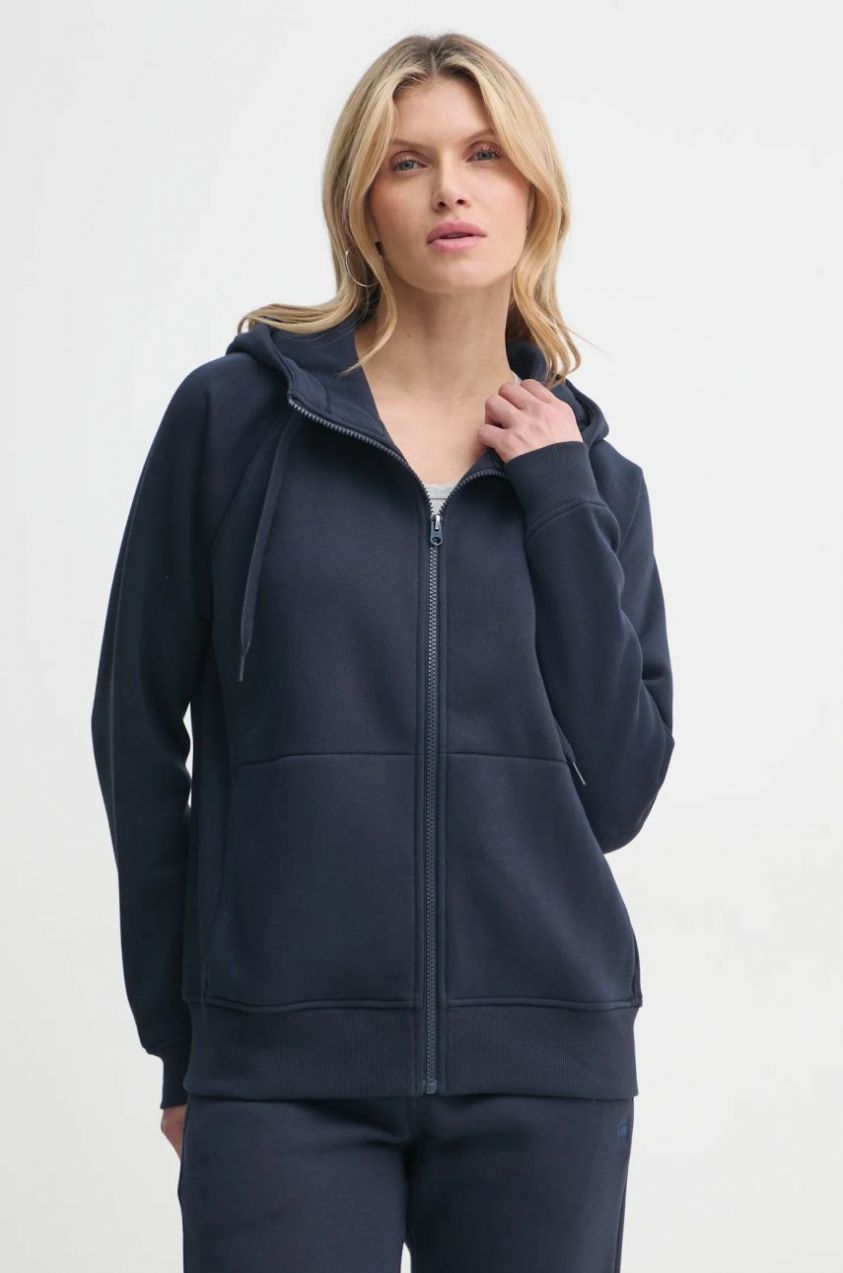 Mikina G-Star Raw dámska, tmavomodrá farba, s kapucňou, jednofarebná, D22727-C235