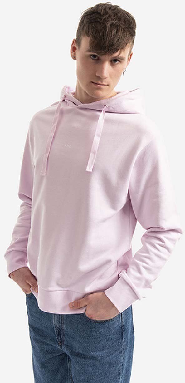 Bavlnená mikina A.P.C. Hoodie Larry pánska, ružová farba, s kapucňou, jednofarebná, COEIP-H27622