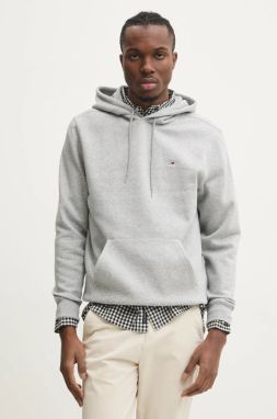 Mikina Tommy Jeans pánska, šedá farba, s kapucňou, jednofarebná, DM0DM20742