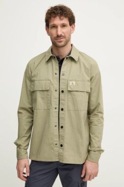 Košeľa Calvin Klein Jeans pánska, zelená farba, regular, s klasickým golierom