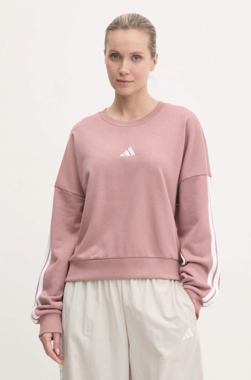 Mikina adidas Essentials dámska, ružová farba, s nášivkou, JD5288
