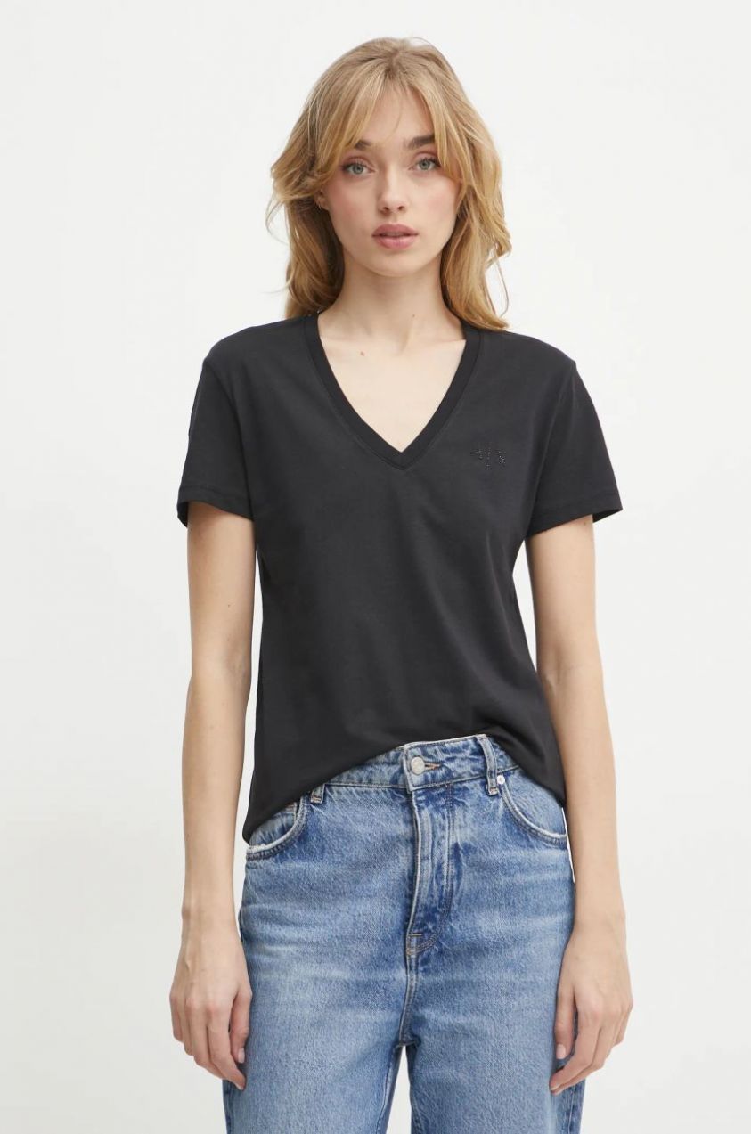 Bavlnené tričko Armani Exchange dámske, čierna farba, 6DYT37 YJDGZ