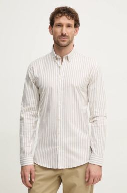 Košeľa Lindbergh pánska, béžová farba, regular, s golierom button-down, 30-203536