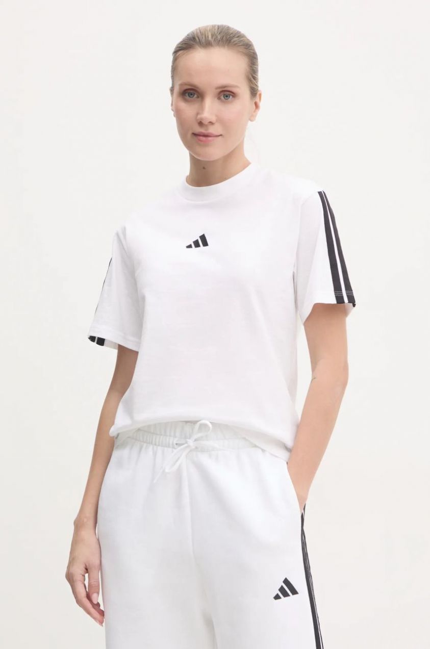 Bavlnené tričko adidas Essentials dámske, béžová farba, JM2394