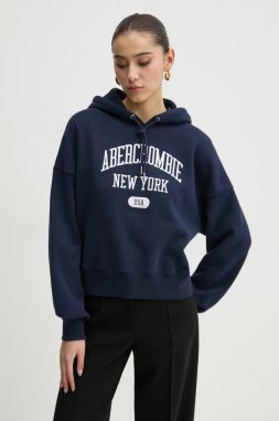 Mikina Abercrombie & Fitch dámska, tmavomodrá farba, s kapucňou, s nášivkou, KI152-4201