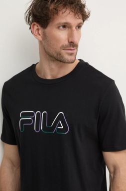 Bavlnené tričko Fila Lauben pánske, čierna farba, s potlačou, FAM0789