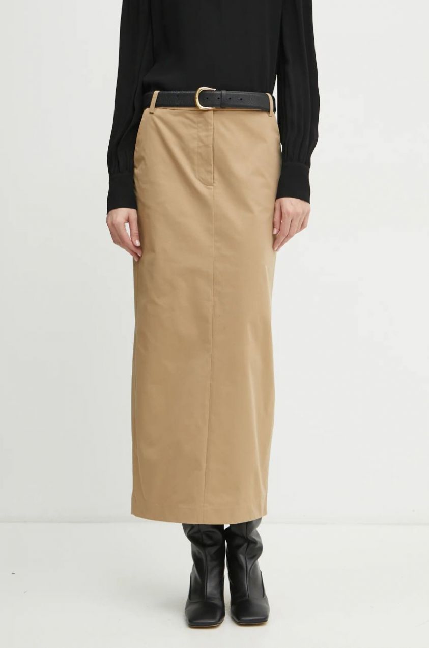 Sukňa Bardot béžová farba, maxi, puzdrová, 59175SB