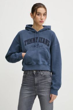 Bavlnená mikina Tommy Jeans dámska, s kapucňou, s nášivkou, DW0DW19413