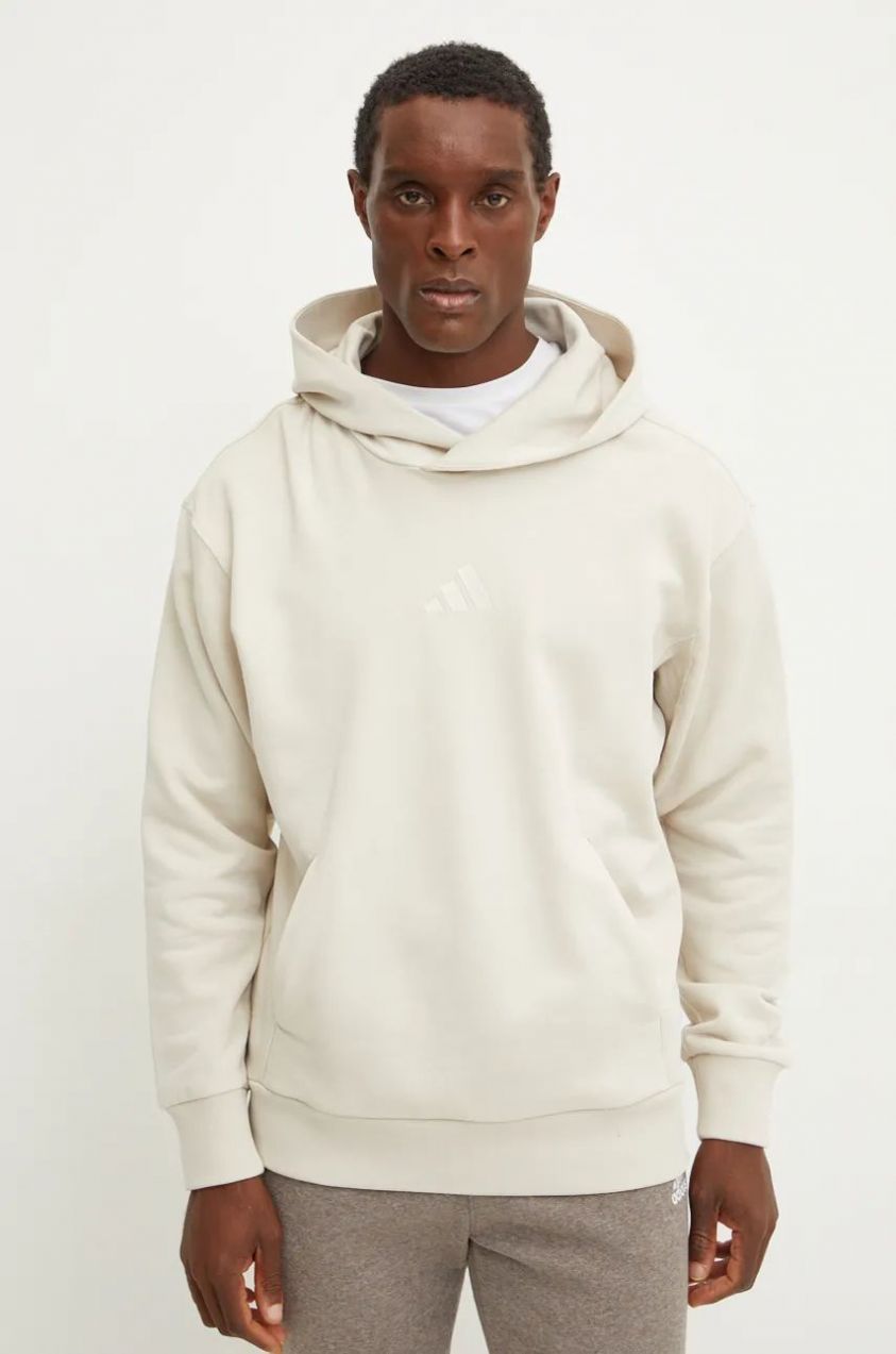 Bavlnená mikina adidas All SZN pánska, béžová farba, s kapucňou, jednofarebná, IY4157