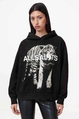 Bavlnená mikina AllSaints KIT TALON dámska, čierna farba, s kapucňou, s potlačou, W152JB