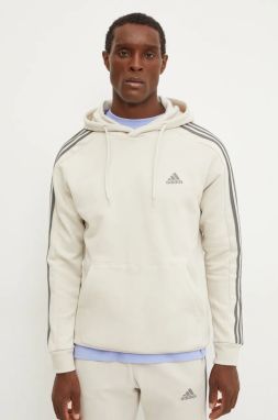 Mikina adidas Essentials pánska, béžová farba, s kapucňou, s nášivkou, IX0163