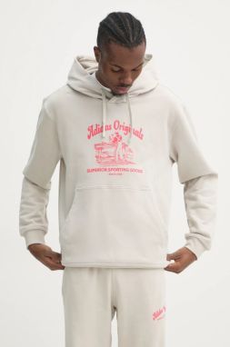 Bavlnená mikina adidas Originals Wabash pánska, béžová farba, s kapucňou, s potlačou, JD0670