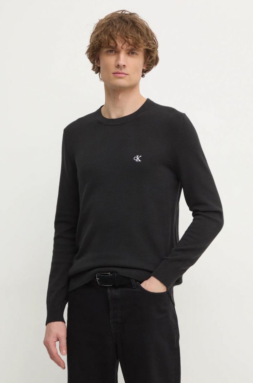 Bavlnený sveter Calvin Klein Jeans čierna farba, tenký, J30J326745