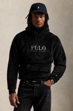 Mikina Polo Ralph Lauren pánska, čierna farba, s kapucňou, s potlačou, 710962011