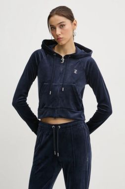 Mikina Juicy Couture dámska, tmavomodrá farba, s kapucňou, s nášivkou, JCWA122001